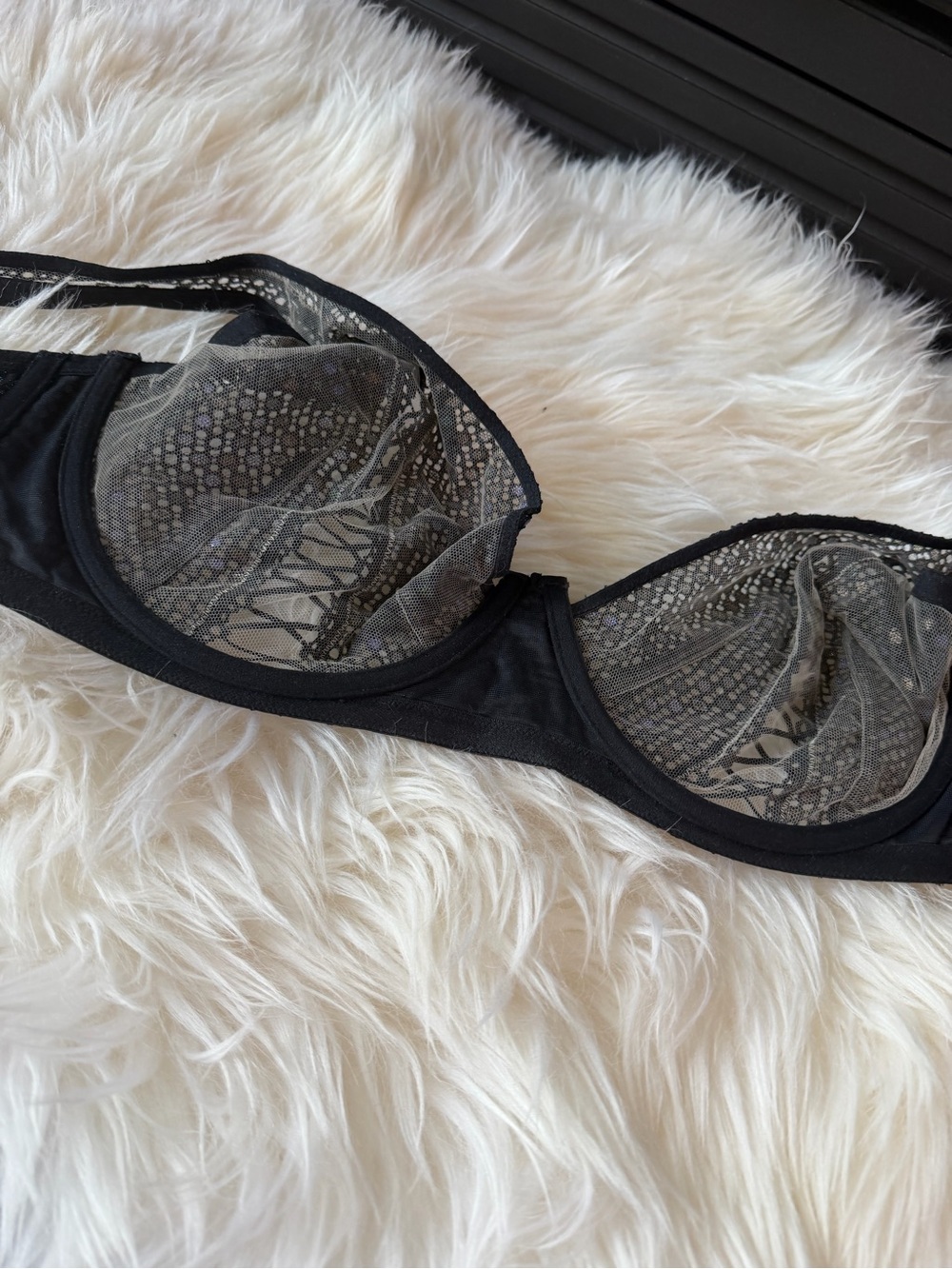 Savage X Fenty Disco Lace Up unlined underwire bra sheer black IRIDESCENT 36DDD - Picture 8 of 10
